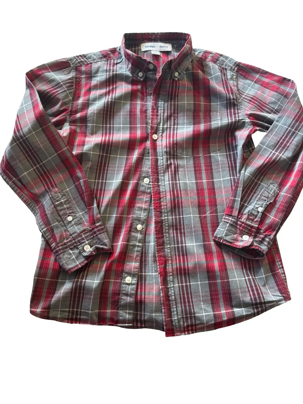 Old Navy Red and Gray Plaid Button-Down Shirt - Kids